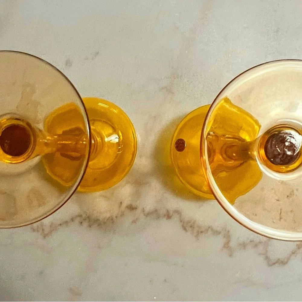 Set Of 2 Vintage Made In Italy Empoli Hand Blown Yellow Glass Candle Sticks